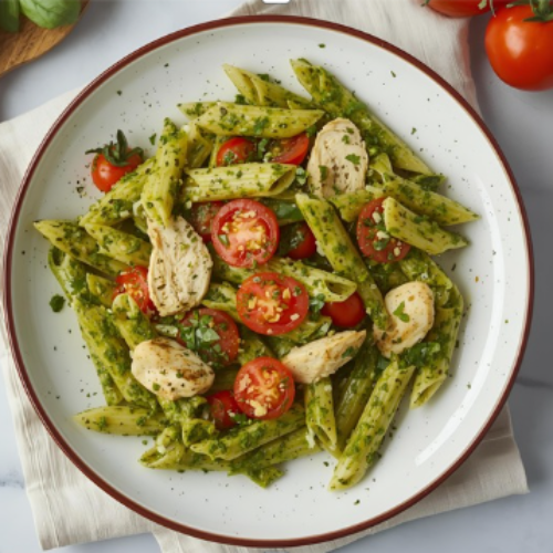 Basil Pesto Chicken & Cherry Tomatoes w/ Penne Pasta