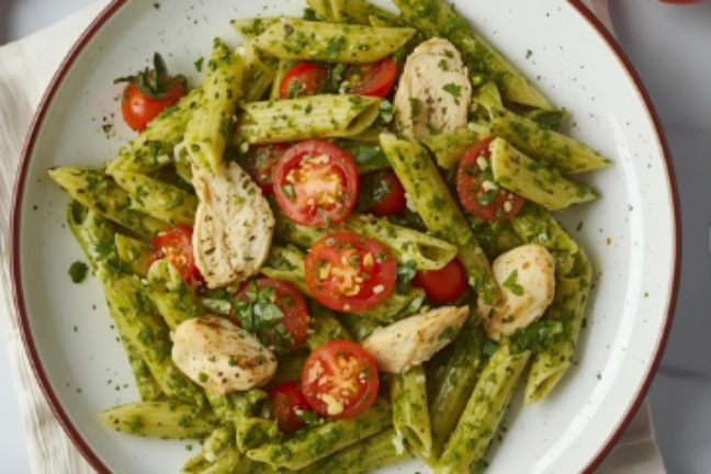 Basil Pesto Chicken & Cherry Tomatoes w/ Penne Pasta